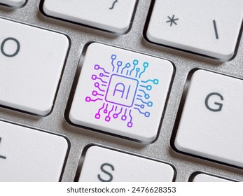 Artificial Intelligence concept. Machine learning and computer technologies. Computer keyboard with AI artificial intelligence button.