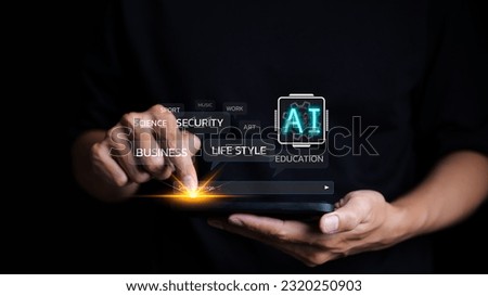 Artificial Intelligence Concept. Man use ai to help work or use AI in everyday life at home. Ai Learning and Artificial Intelligence. Business, ChatGPT technology, AI Prompt Generator, generate AI,