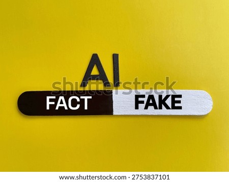 Artificial intelligence concept showing AI fact versus fake information on yellow background.