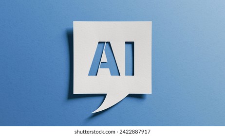 Artificial intelligence concept. Speech bubble shaped paper with the letters AI cutout. Innovation, automation, efficiency. Symbolic blend of technology and creativity. - Powered by Shutterstock - Get 15% off with code: PIKWIZARD15