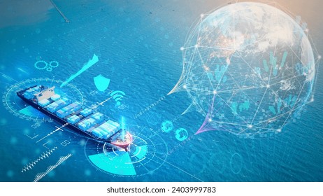 Artificial intelligence container Ship wtih Earth, Data science and big data technology for transportation logistics shipping tracker. transportation computing, analysing  - Powered by Shutterstock