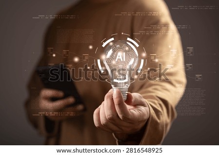 Artificial intelligence and data analytics concept featuring AI-powered insights, information processing, machine learning, business intelligence, automation, digital transformation for enterprises.