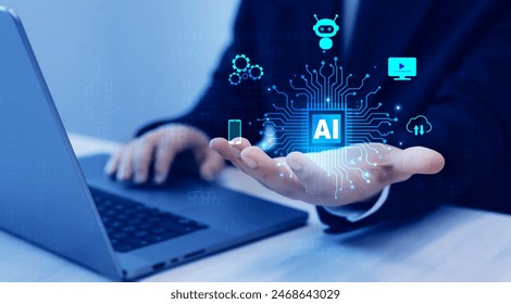 Artificial Intelligence and data analytics, robotic process.Artificial intelligence with enter command prompt for generates something and technology transformation.AI computing and neural engine CPU. - Powered by Shutterstock