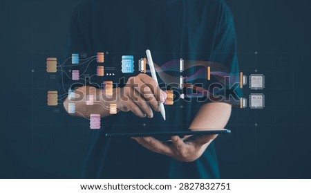 Artificial intelligence and data integration concept featuring machine learning workflows, neural processing, digital transformation, big data analytics, automation and smart technology systems.