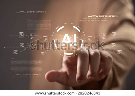 Artificial intelligence data processing with connected information workflows, automation and machine learning. Digital AI system integrating data streams, analytics and intelligent business operations