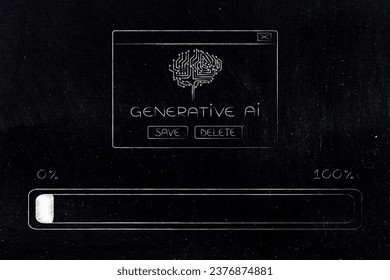 artificial intelligence and deep learning conceptual illustration, generative AI pop-up message with microchip brain