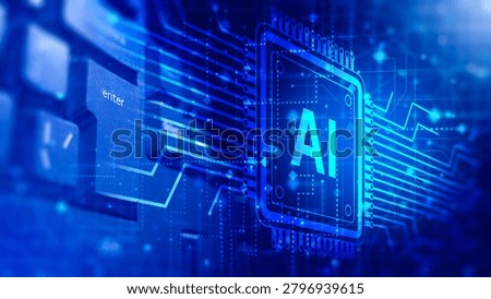 Artificial intelligence, Digital computing. AI processor and electronic circuit interface represent machine learning and advanced data processing technology 3D image