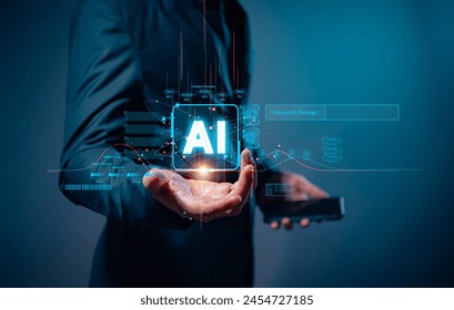 Artificial Intelligence digital technology concepts, using technology smart bot, artificial intelligence by enter command prompt for generates something, Futuristic technology transformation.
