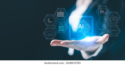 Artificial intelligence ecosystem concept showing digital brain connected icons symbolizing cloud computing data processing, machine learning, automation, cybersecurity. business digital technology. - Powered by Shutterstock - Get 15% off with code: PIKWIZARD15