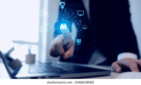 Artificial intelligence with enter command prompt for generates something and technology transformation.Artificial Intelligence and data analytics, robotic process.AI computing and neural engine CPU.