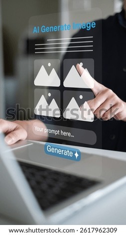 Artificial intelligence image graphic generate software digital technology prompt tool design concept application assistant content smart data business automation development online service marketing