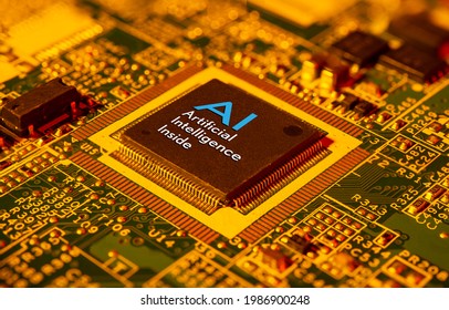 Artificial Intelligence inside concept on computer chip closeup view. - Powered by Shutterstock - Get 15% off with code: PIKWIZARD15