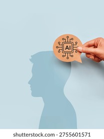 Artificial Intelligence Integration into Human Mind, AI Thinking Concept
