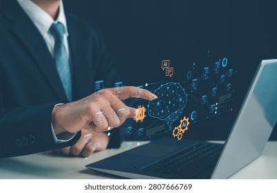 Artificial intelligence and machine learning technology concept with digital data processing, neural network automation, business analytics, AI workflow integration, and smart innovation.