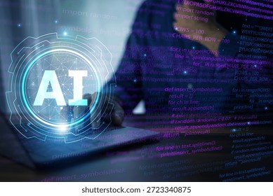 Artificial Intelligence Network Visualization with Digital Data Overlay and Futuristic Technology Interface