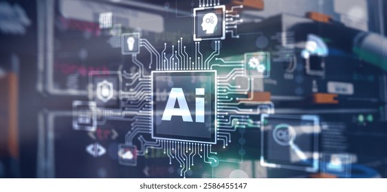 Artificial Intelligence Processor Concept. Abstract server background.