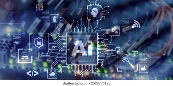 Artificial Intelligence Processor Concept. Abstract server background.