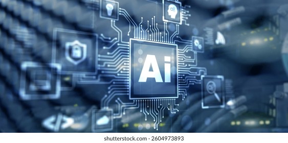 Artificial Intelligence Processor Concept. Abstract server background.