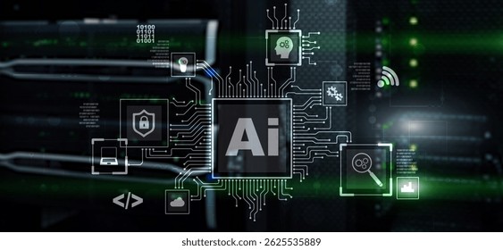 Artificial Intelligence Processor Concept. Abstract server background.