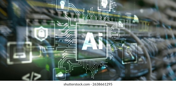 Artificial Intelligence Processor Concept. Abstract server background.