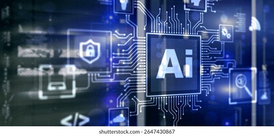 Artificial Intelligence Processor Concept. Abstract server background.