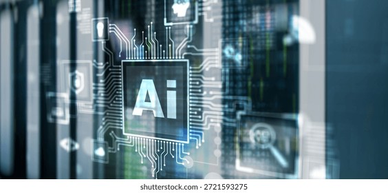 Artificial Intelligence Processor Concept. Abstract server background.