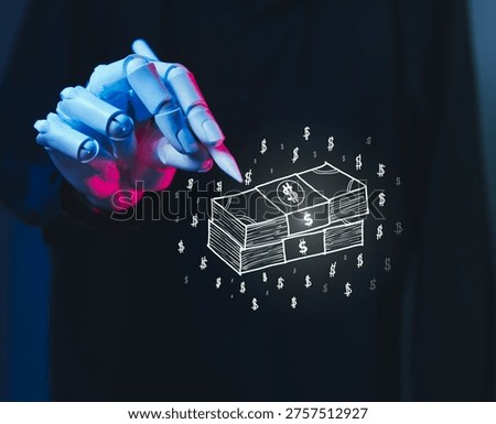 Artificial Intelligence Robot Hands Holding Digital Money Icon for Financial Tech