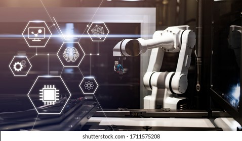 artificial intelligence robotic computer ai, robot mechanical arm machine program function for more efficient way of produce and build innovative technology faster functionality, futuristic tech