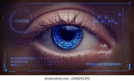 Artificial intelligence scans information. High technologies in the future. The future of digital vision technologies, security and biometrics. Implant in the human eye. Concept of hi tech - Powered by Shutterstock - Get 15% off with code: PIKWIZARD15