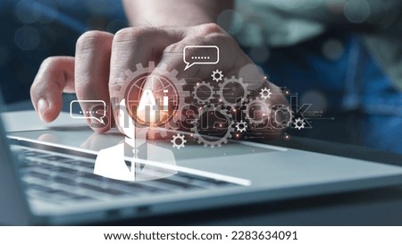 Artificial Intelligence science. Man uses artificial intelligence, clever robots, and futuristic technology to create something by typing commands into a command prompt. Talk to an AI