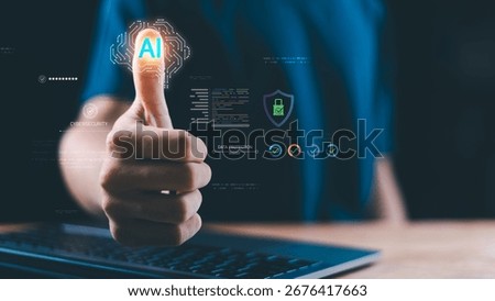 Artificial intelligence security and data protection concept, symbolizing cybersecurity, digital trust, and safe technology innovation. Perfect for AI development, IT security, business resilience.