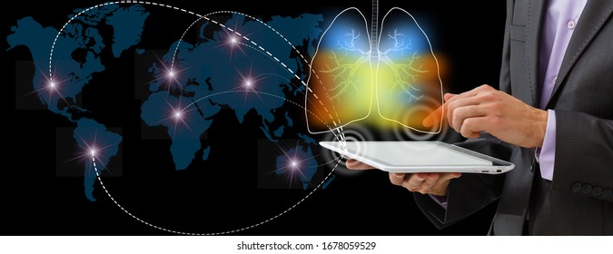 Artificial Intelligence In Smart Healthcare Hospital Technology Concept. AI Biomedical Algorithm And Machine Learning Detect Pneumonia And Cancer Cell In X-Rays Process.