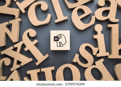 Artificial intelligence surrounded by alphabet letters, representing AI glossary, terminology, language models, AI literacy, education, and knowledge concepts