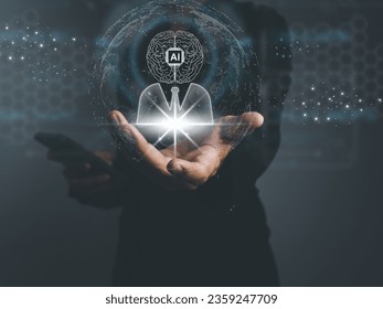 Artificial intelligence technology, AI brain in global internet connectivity Working instead of humans in developing the technology business of the future