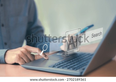 Artificial intelligence and technology concept.Man uses AI to find and solve creative problems. Conversation with creative AI chatbot assistant.