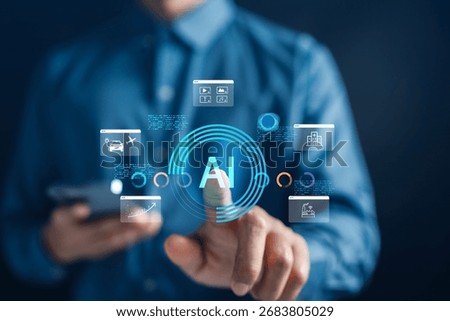 Artificial intelligence technology. Digital AI automation, machine learning, and data solutions across industries. Suitable for innovation, future business, and digital transformation.