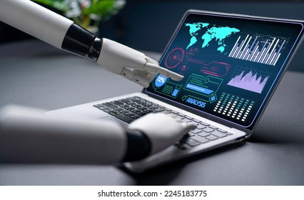 artificial intelligence technology future smart robots that work instead of humans through learning With digital networks internet online, innovation, analytics, programming, software, modern business