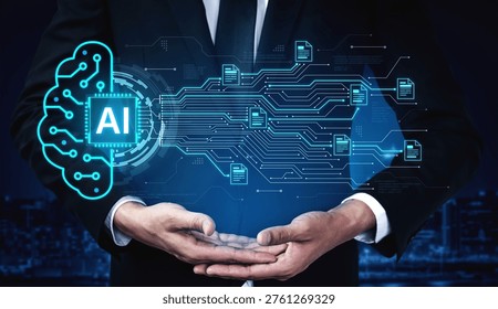 Artificial intelligence using AI neural processing and circuit to transform AI data into actionable output by smart automated AI reasoning science. Future of cognitive tech deep learning NPU. Corpus
