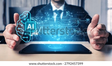 Artificial intelligence using AI neural processing and circuit to transform AI data into actionable output by smart automated AI reasoning science. Future of cognitive tech deep learning NPU. Corpus