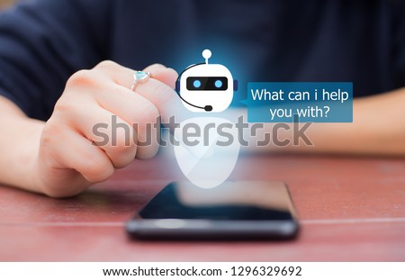 artificial intelligence,AI chat bot concept.Close-up of female hands using mobile phone