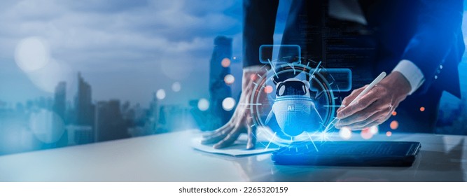 Artificial Intelligence,AI chat bot chat and Machine Learning concept.AI chat bot chat with businessman provide smart solution to solving business task,engine offer smart response conversation data