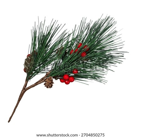 Artificial Long-Needle Pine Pick with Red Berries and Cone