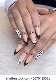 Artificial Nails Art Design, Cow Print Design With Nude And Black And White Design