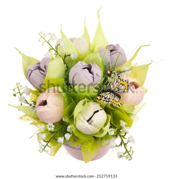 Artificial Paper Flowers Butterfly Pot Decoration Stock Image