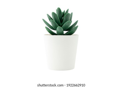 Artificial plant in white pot isolated on white background.
