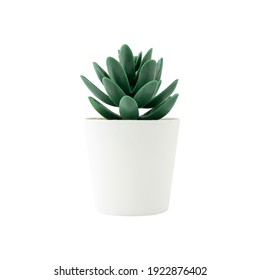 Artificial Plant In White Pot Isolated On White Background. Square Size Of Photo.