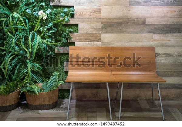 Artificial Plants Indoor Verticle Garden Wooden Stock Photo