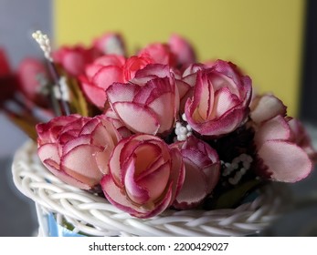 Artificial Red Rose Flowers On Boquet With Soft Tone For Festive Background Or Wallpaper Copy Space For Lettering,Valentine's Day Romantic Love ,birthday Card Proposing Countryside Of India 