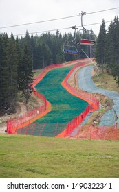 Artificial Summer Ski Slope On The Mountain