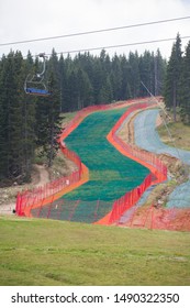 Artificial Summer Ski Slope On The Mountain